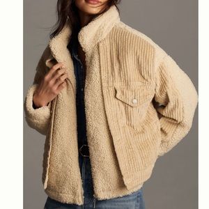 NWT! BLANKNYC Fuzzy Wuzzy Corduroy Sherpa Mix Trucker Large Ivory